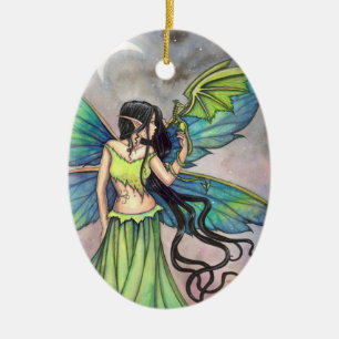 Groene fee- en draakfantasie kunst keramisch ornament