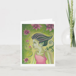 Groene Fee en Roze Bloemen wenskaart Feestdagen Kaart