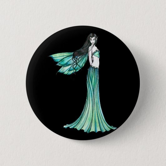 Groene fee knopspeld ronde button 5,7 cm (Voorkant)
