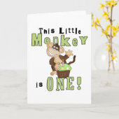 Groene Feestaap 1e Verjaardag Tshirts en geschenke Kaart (Gele Bloem)