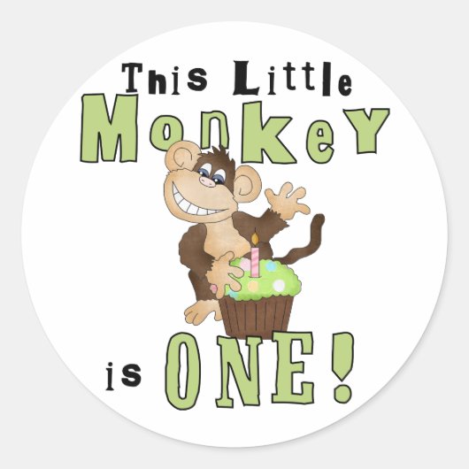 Groene Feestaap 1e Verjaardag Tshirts en geschenke Ronde Sticker (Voorkant)