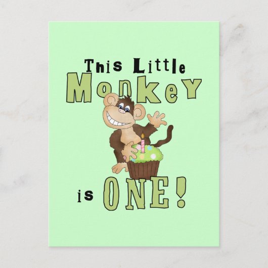 Groene Feestaap 1e Verjaardag Tshirts en geschenke Uitnodiging Briefkaart (Voorkant)