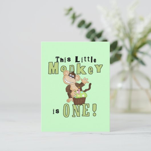 Groene Feestaap 1e Verjaardag Tshirts en geschenke Uitnodiging Briefkaart (Staand voorkant)