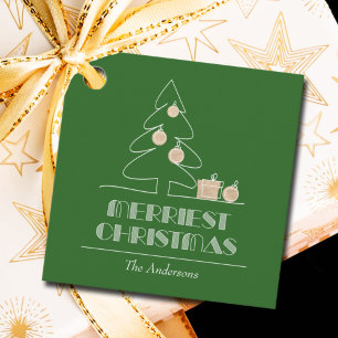 Groene feestdag met vrolijke kerstbomen bedankjes labels