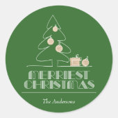 Groene feestdag met vrolijke kerstbomen ronde sticker (Voorkant)