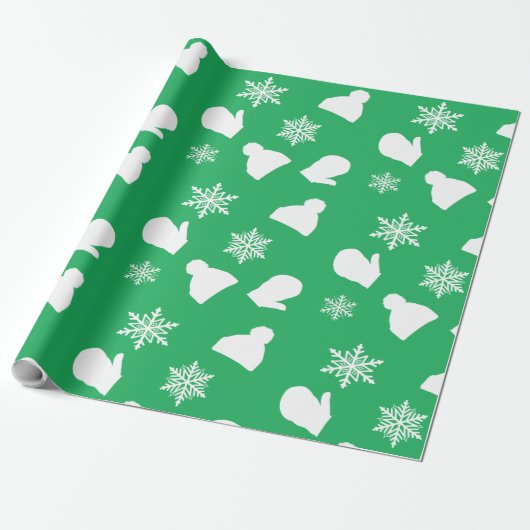 Groene feestdag Mittens en kerstPetten Cadeaupapier (Uitgerold)