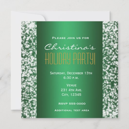 Groene feestelijke glitter uitnodiging (Achterkant)