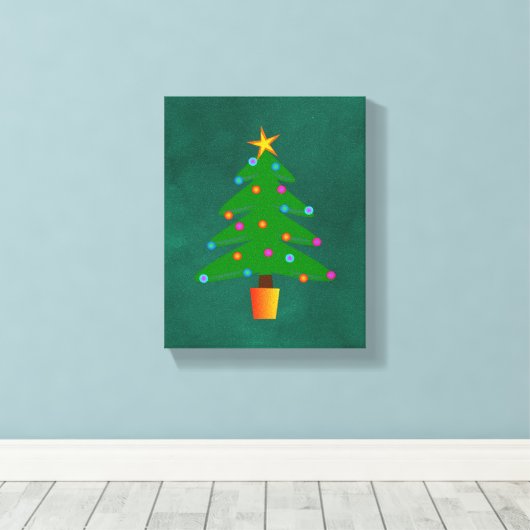 Groene feestelijke kerstboom canvas afdruk (Insitu (Houten vloer))