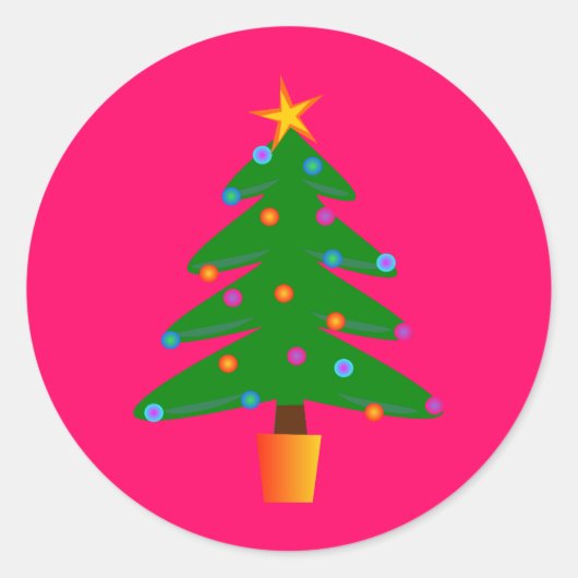 Groene feestelijke kerstboom ronde sticker (Voorkant)