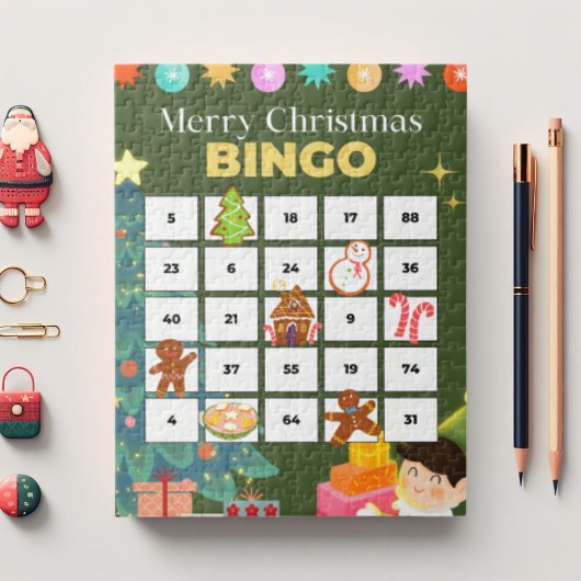 Groene Feestelijke Kerstmis Bingo Jigsaw Puzzel
