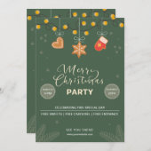 Groene Feestelijke Vrolijke Kerstfeest Uitnodiging (Voorkant / Achterkant)