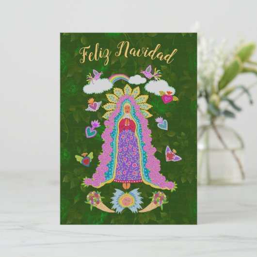 Groene Feliz Navidad Kerstvrouw van Guadalupe (Staand voorkant)