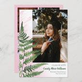 Groene Fern Elegant Roze Afstuderen Aankondiging (Voorkant / Achterkant)