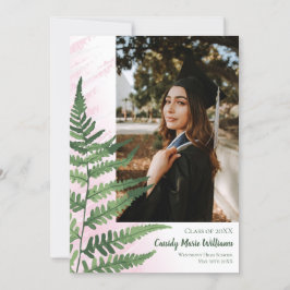 Groene Fern Elegant Roze Afstuderen Aankondiging