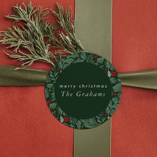 Groene Festive Botanische Feestdagen Ronde Sticker