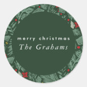 Groene Festive Botanische Feestdagen Ronde Sticker (Voorkant)
