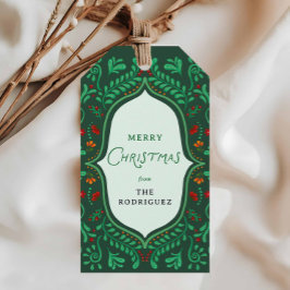 Groene Fiesta Kerst Cadeautags Cadeaulabel