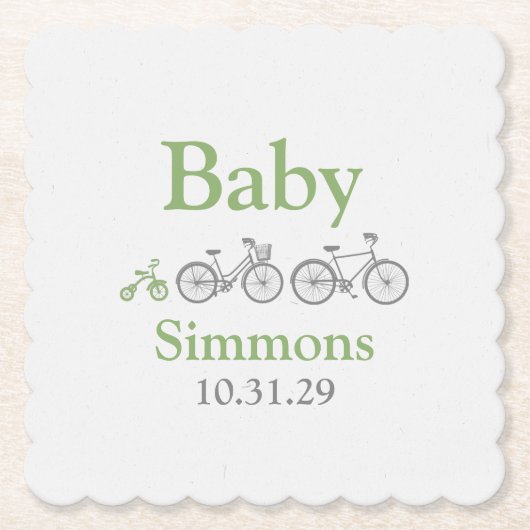 Groene Fiets Baby shower Kartonnen Onderzetters (Voorkant)