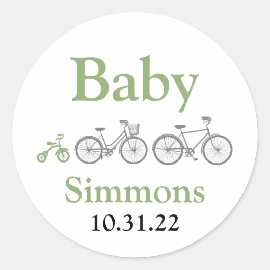 Groene Fiets Baby shower Ronde Sticker (Voorkant)