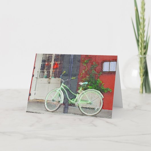 Groene fiets in penseelstreken leeg binnenin kaart (Voorkant)