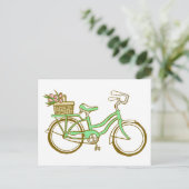  groene fiets met tulpen briefkaart (Staand voorkant)