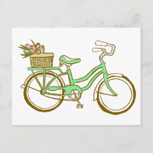  groene fiets met tulpen briefkaart