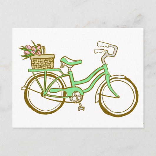  groene fiets met tulpen briefkaart (Voorkant)