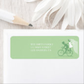 Groene fiets paar bruiloft retour adres label (Insitu)