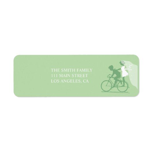 Groene fiets paar bruiloft retour adres label (Voorkant)