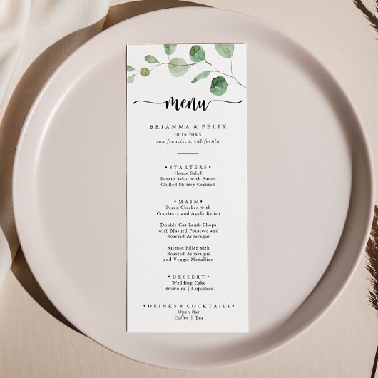 Groene fijne echalyptuskalligrafie menu