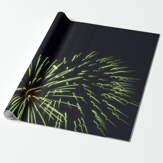 Groene Fireworks Gift Wrap Cadeaupapier (Uitgerold)