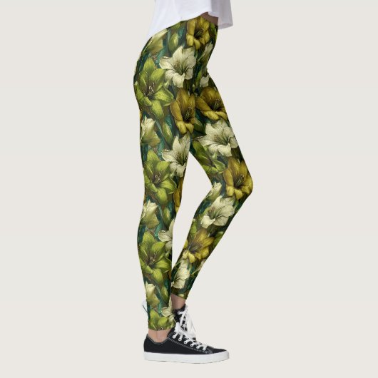 Groene Fitness Mode Amaryllis Accent Kerstmis Leggings (Rechts)
