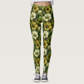 Groene Fitness Mode Amaryllis Accent Kerstmis Leggings (Voorkant)