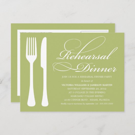 GROENE FLATWARE | REPETITIEDINER UITNODIGEN UITNODIGING BRIEFKAART (Voorkant / Achterkant)