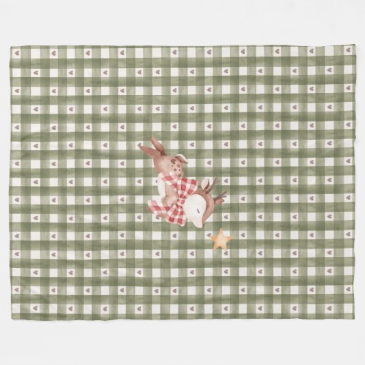 Groene fleece deken met rendier (Voorkant (Horizontaal))