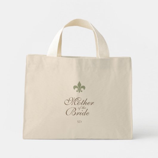 Groene Fleur de Lis Moeder van de Bruid Initiaal Mini Tote Bag (Achterkant)