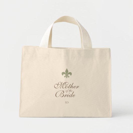 Groene Fleur de Lis Moeder van de Bruid Initiaal Mini Tote Bag (Voorkant)