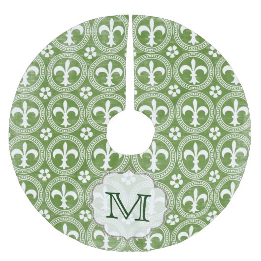 Groene Fleur De Lis Monogram Initialen boomrok Kerstboom Rok (Voorkant)