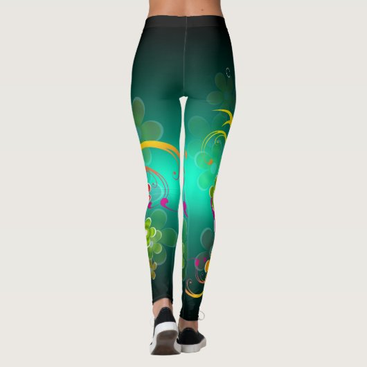 Groene Floral Aangepaste Naam Leggings Yoga Pants (Achterkant)