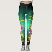 Groene Floral Aangepaste Naam Leggings Yoga Pants (Voorkant)