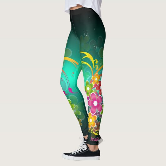 Groene Floral Aangepaste Naam Leggings Yoga Pants (Links)