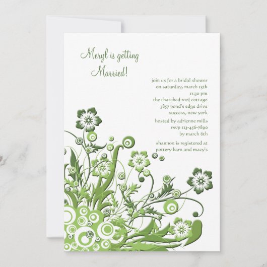 Groene Floral Bridal Shower Kaart (Voorkant)