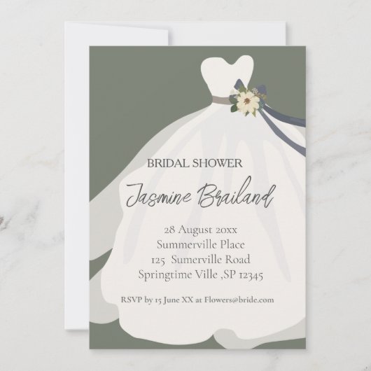 Groene Floral Bride Gown Vrijgezellenfeest Kaart (Voorkant)