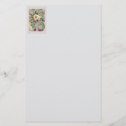 Groene Floral Cross Briefpapier (Voorkant)