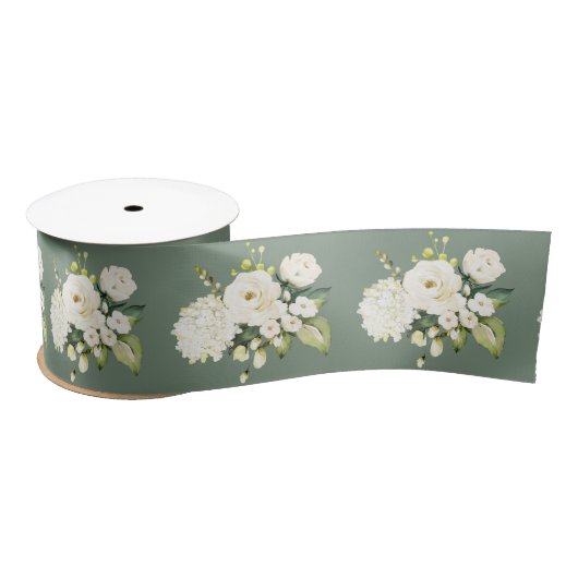 Groene Floral Elegant Satin Ribbon Satijnen Lint (Spoel)