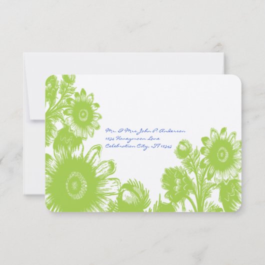 Groene Floral en Lapis Blue Wedding RSVP-kaart RSVP Kaartje (Achterkant)