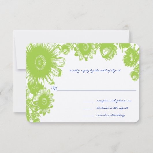 Groene Floral en Lapis Blue Wedding RSVP-kaart RSVP Kaartje (Voorkant)