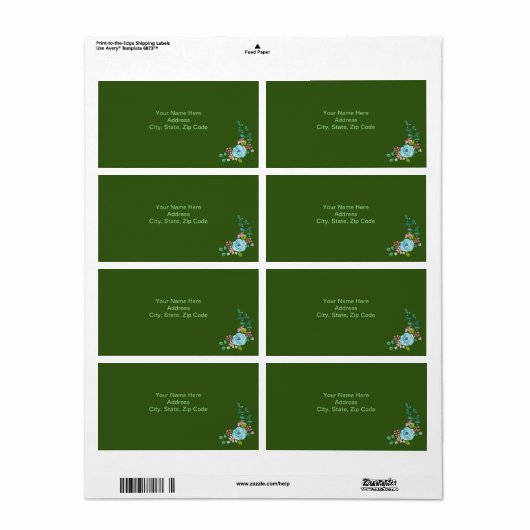 Groene Floral Flowers Labels (Full Sheet)
