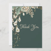 Groene Floral Garland Script Elegant Wedding Bedankkaart (Voorkant)