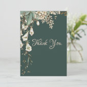 Groene Floral Garland Script Elegant Wedding Bedankkaart (Staand voorkant)